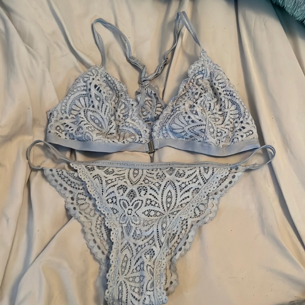 GILLY hicks lingerie set in light blue lace